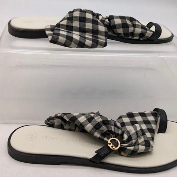 Tory Burch Selby Gingham Scarf Sandals - Picture 4 of 4